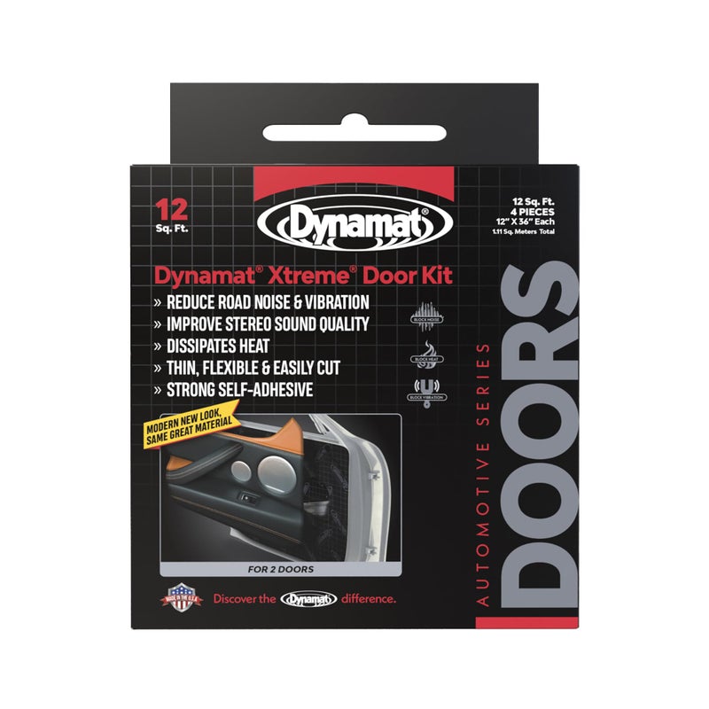 Dynamat Xtreme Sound Deadening Car Insulation Door Kit 10435 â€“ Pre Cut Noise Dampening Kit for 2 Standard Car Doors â€“ Easy Self Adhesive Install â€“ Made in USA â€“ 4 Sheets 12â€x36â€ Each, 12 sq ft total - Image 1